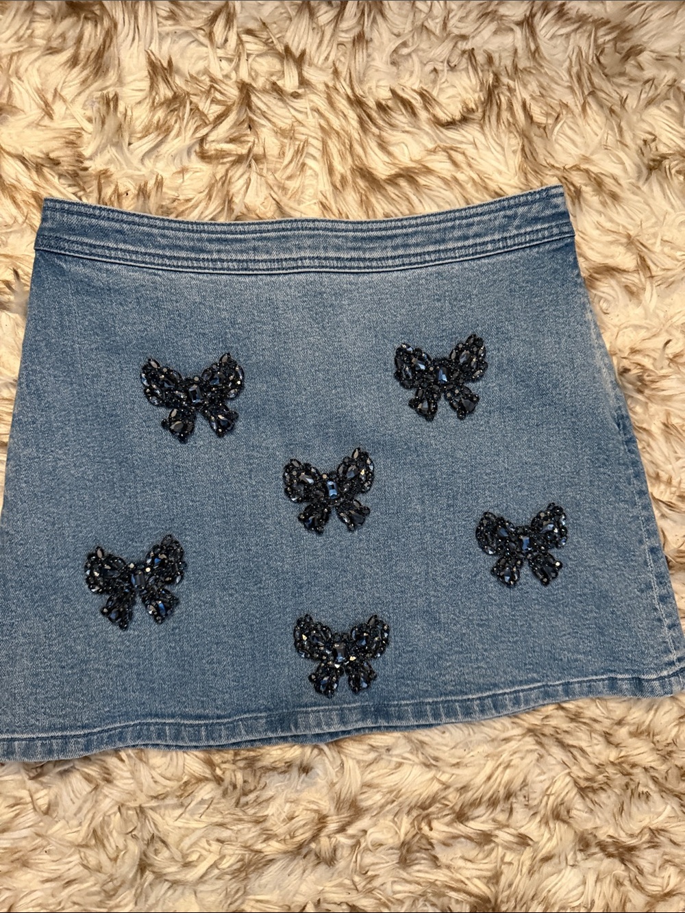 Cinq a sept studded bow denim skirt worn once